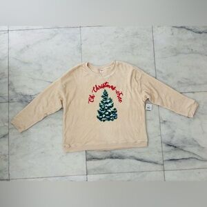 Ugly Christmas Sweater Oh Christmas Tree Beige Fuzzy Knit Graphic Womens 2X NWT